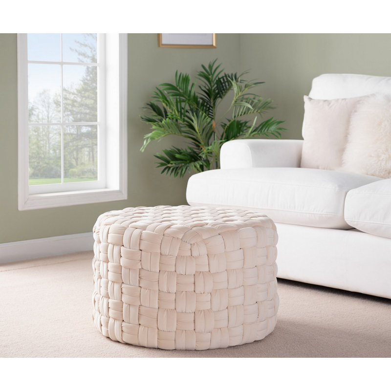 Repose-pieds rond 24 po en velours crème, Cream