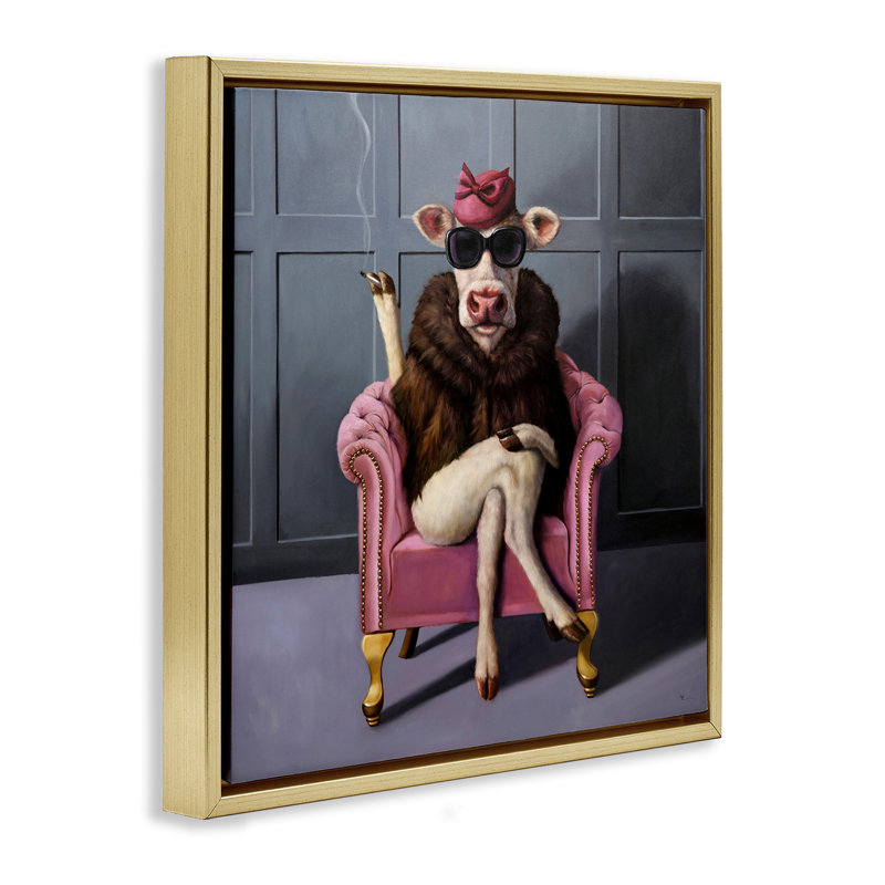 Trendy Pink Glam Cow Gold Framed Floater Canvas Wall Art by Lucia Heffernan, Metallic Gold Floater Frame, 18" H x 18" W