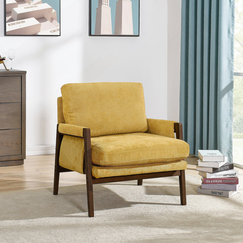 Kelly Mid-Century Modern Velvet Accent Armchair, Comfortable and Stylish for Any Living Space, Yellow