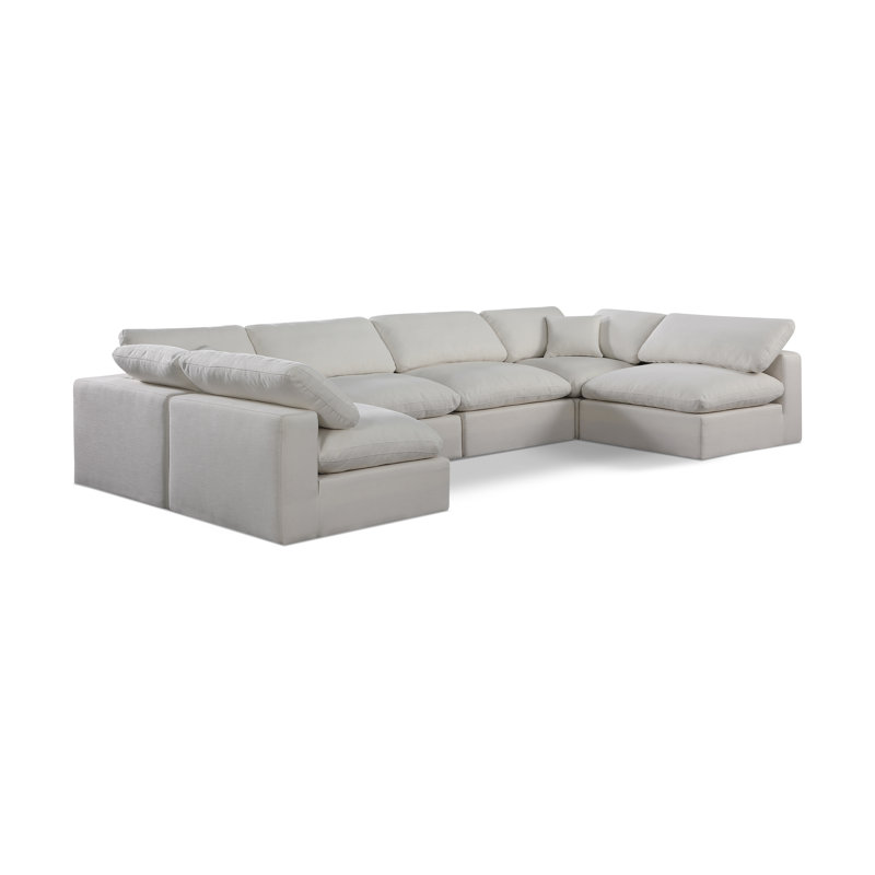 Canapé modulaire 6 pièces rembourré, Tissu crème texturé en lin