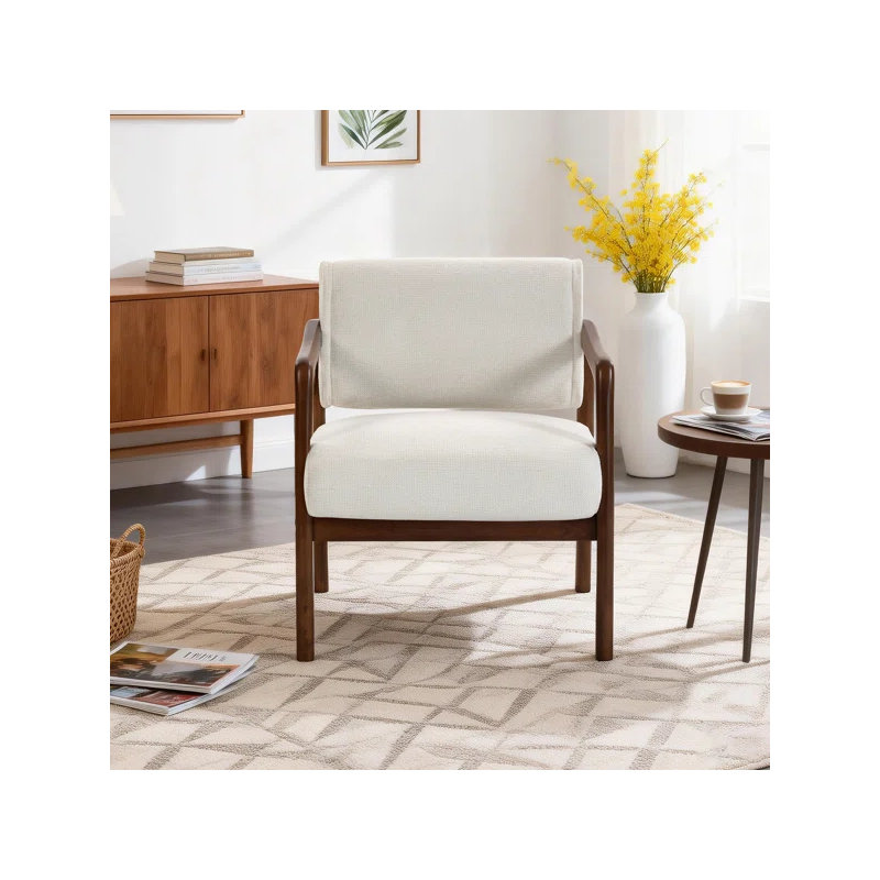 Modern Solid Wood Accent Chair Arm Chair with Adjustable Backrest 360° Rotating, Yellow