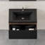 Meuble-lavabo mural flottant 30 po moderne en noyer fumé avec plateau en quartz noir-1670200014