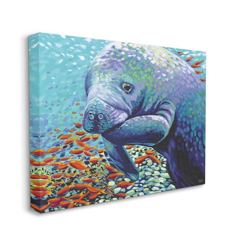 «Underwater Manatee Impressionist» par Carolee Vitaletti - peinture sur toile tendue, H 36 po x l 48 po x P 1,5 po