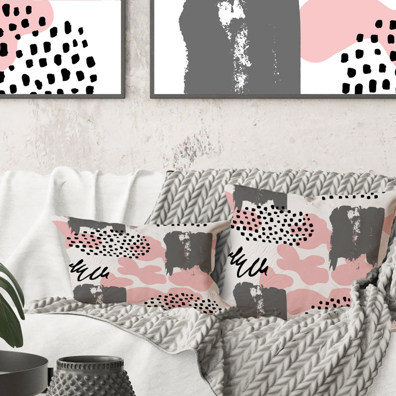Coussin rose et gris à pois rétro I - imprimé moderne, 18 po x 18 po