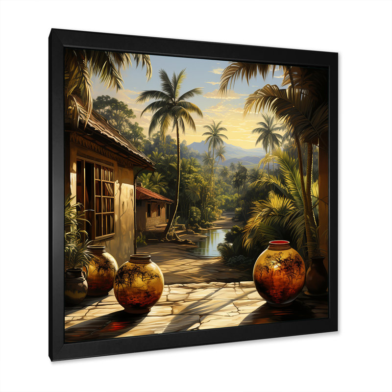 Oasis tropicale, art mural, H 30 po x l 30 po x P 1,5 po, Cadre simple noir