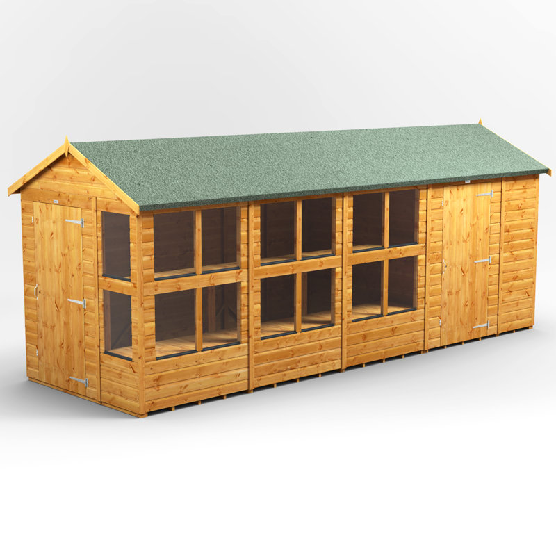 Powersheds 18 x 6ft Timber Tongue & Groove Apex Potting Shed Combi (includes 6ft Side Store)