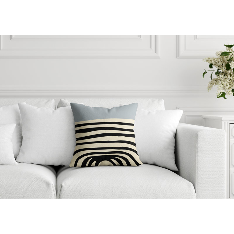 Coussin décoratif intérieur / extérieur en polyester filé Izzy, 17 po x 17 po, Gris / blanc cassé / noir