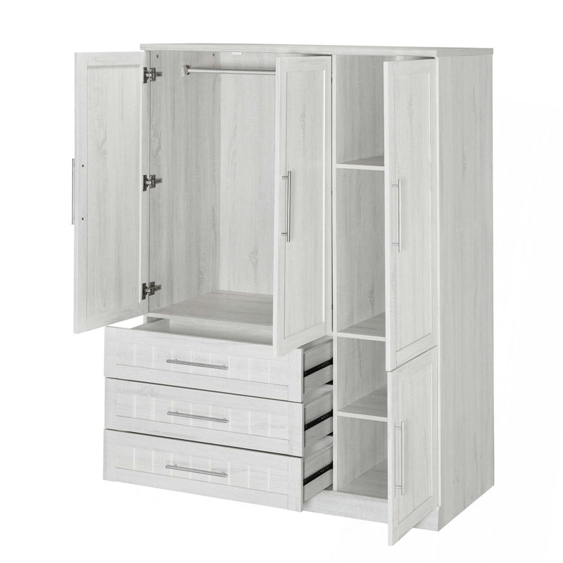 Armoire penderie 4 portes avec 3 tiroirs pour la chambre à coucher, Blanc