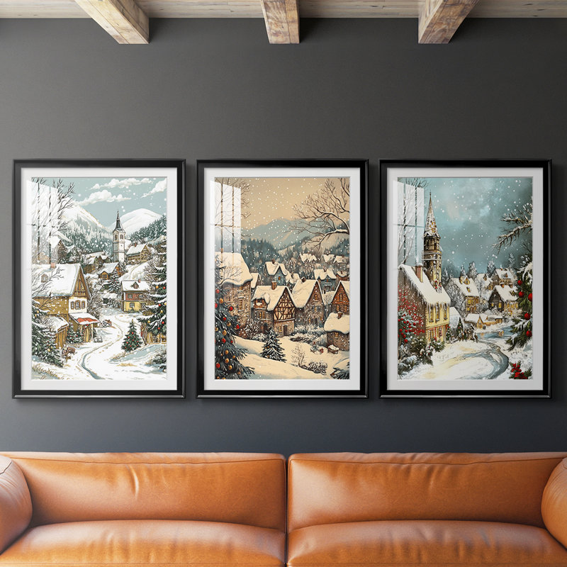 Christmas Holiday Art Dxxv - impression encadrée sur mesure de qualité supérieure - 3 pièces, H 19 po x l 27 po, Noir