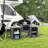 Folding Camping Kitchen with Windshield Fabric Cupboards Black-116828009