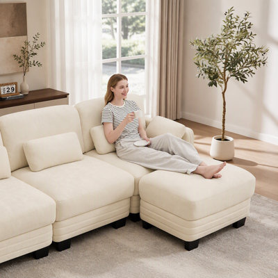 Canapé modulaire 3 places, canapé 3 places avec coussins de siège épais et confortables, idéal pour le salon, la chambre à coucher et un appartement, chenille beige