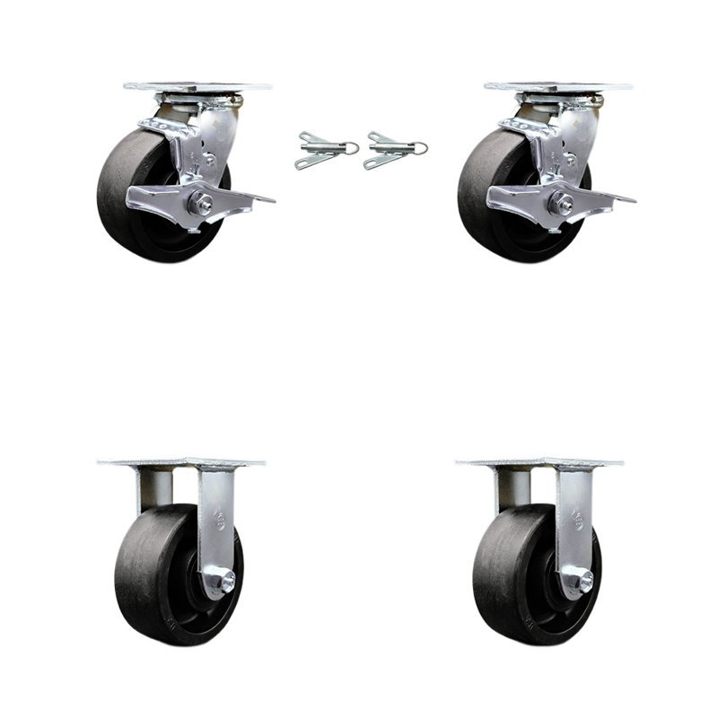 5 Inch Glass Filled Nylon Caster Set with 2 Brakes/Swivel Lock 2 Rigid SCC|SCC-30CS520-GFNB-TLB-BSL-2-R-2