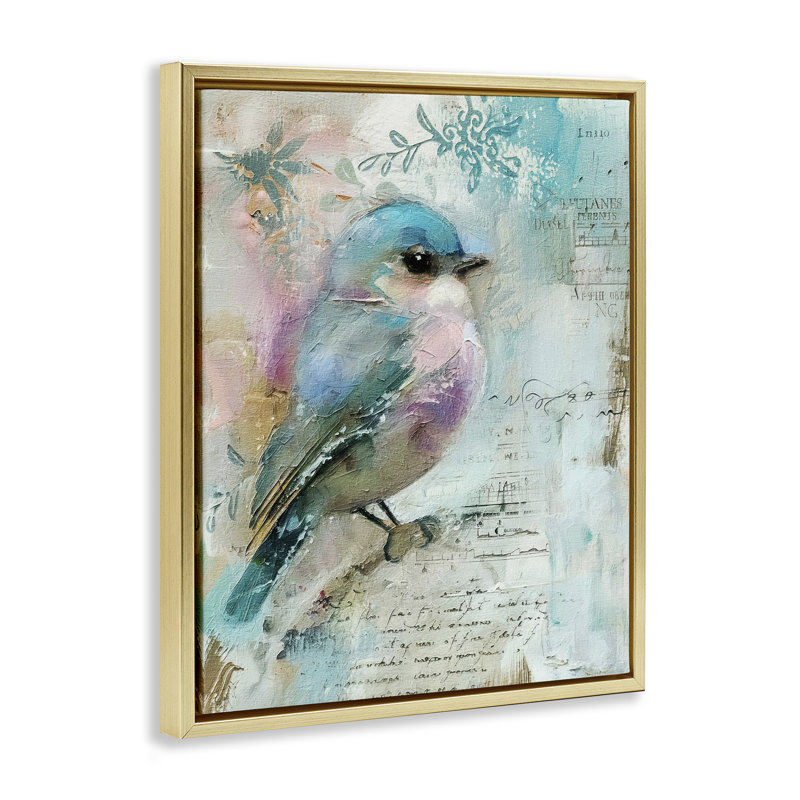  Art mural rétro sur toile flottante d'oiseaux pastel par RileyB, H 21 po x l 17 po, Cadre flottant métallique doré