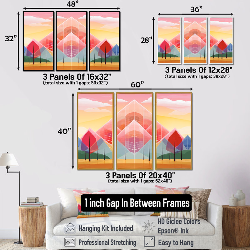 Tetbury - ensemble de reproductions d'art mural paysage abstrait, Cadre flottant noir, H 40 po x l 60 po x P 1 po
