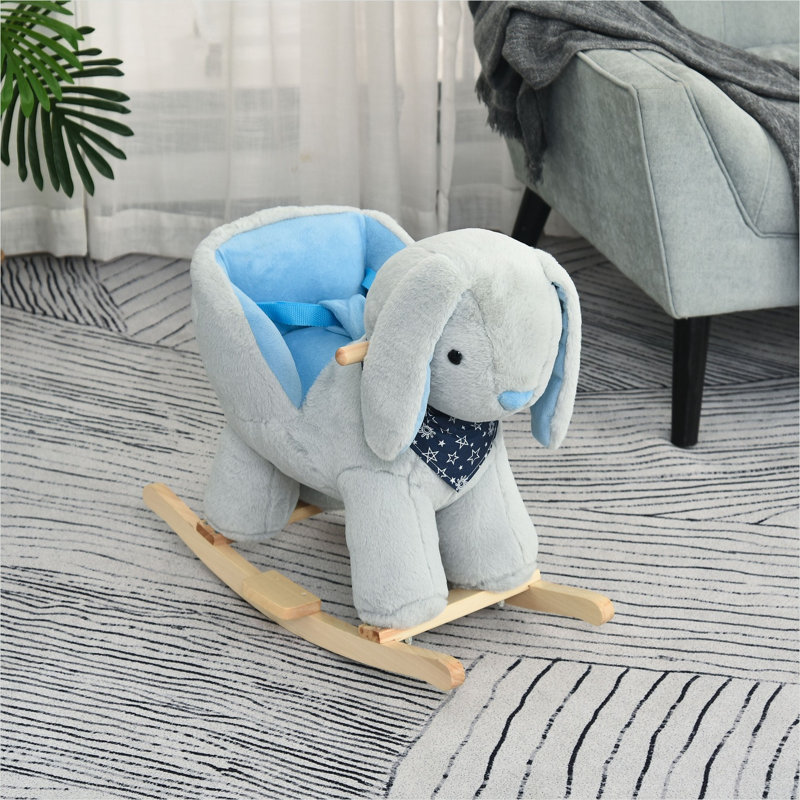 Fourrure de lapin gris (100 polyester) et chevaux à bascule et animaux, 9,7 x 4,9 x 8,1 po, avec des détails en bois massif