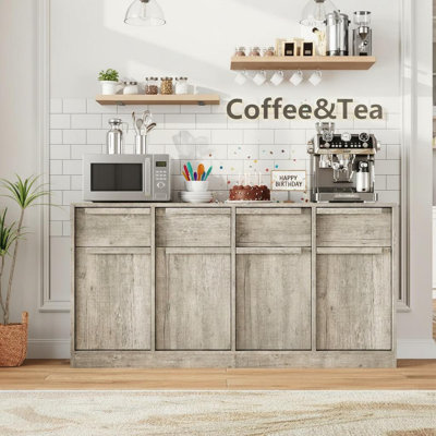 Sideboard Buffet Cabinet with 4 Drawers,31.5 in Large Coffee Storage Cabinet, Modern Storage Buffet Table for Kitchen, Dining Room, Living Room