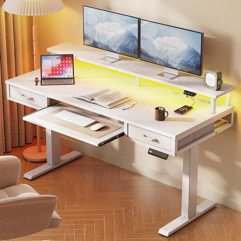 Bureau debout à hauteur ajustable Yaelin, L 55,1 po x P 21,3 po, Blanc