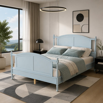 Traditional Wooden Platform Bed Frame, Queen Size Farmhouse Wood Bed with Arched Panel Headboard and Footboard, Spindle Posts, No Box Spring Needed