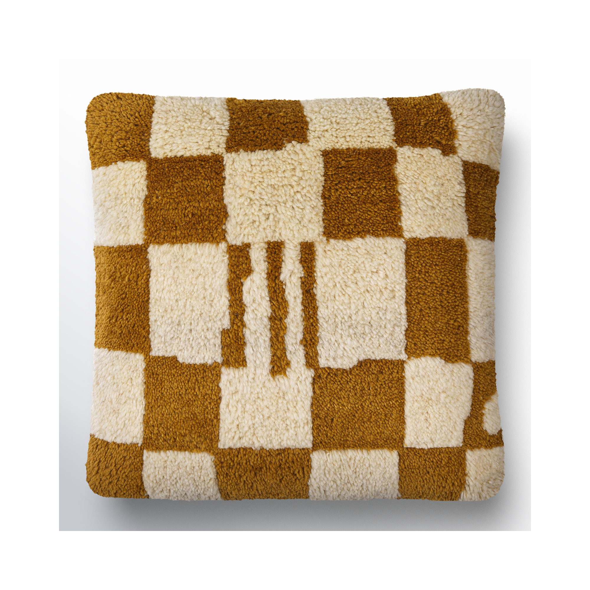 Raven Checkered Wool Throw Pillow, Polyester/Polyfill, Brown, 22" x 22"