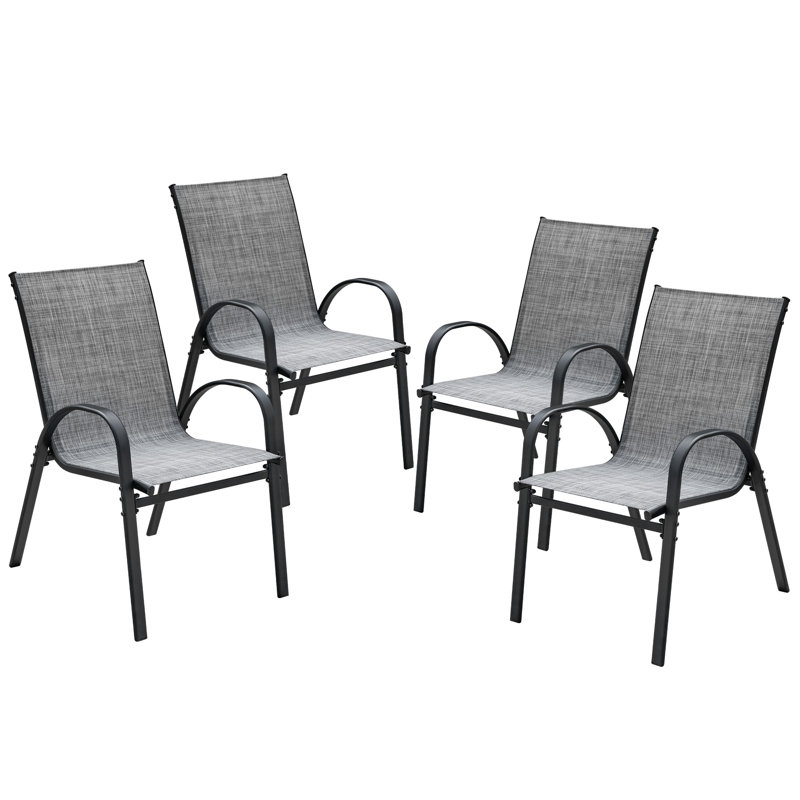 Stackable Patio Dining Chair PVC-Coated Polyester Chair (Set Of 4), Gray