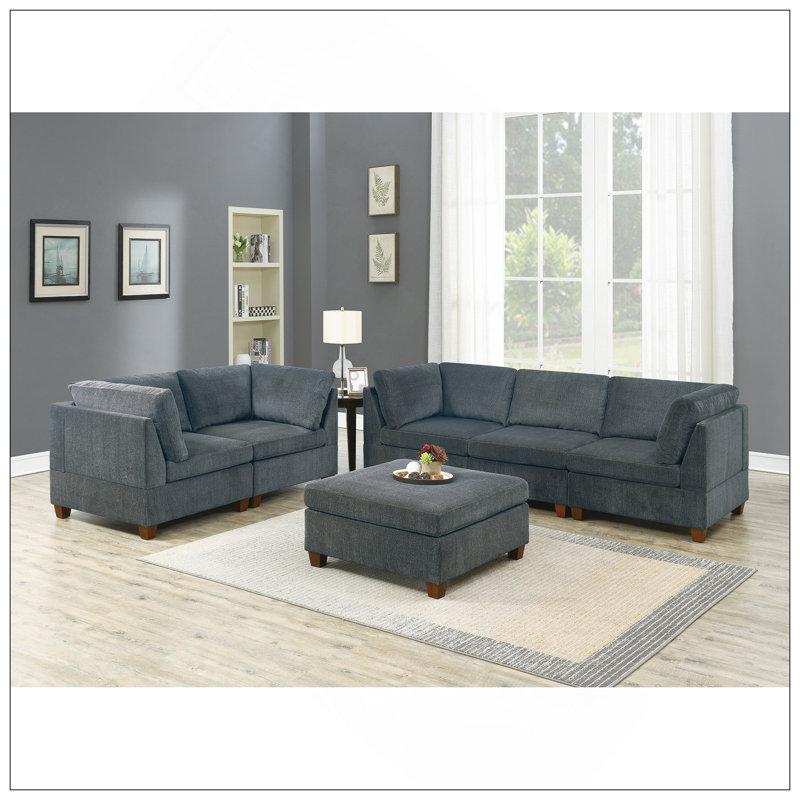 Ensemble de canapé modulaire en chenille gris 6 pièces