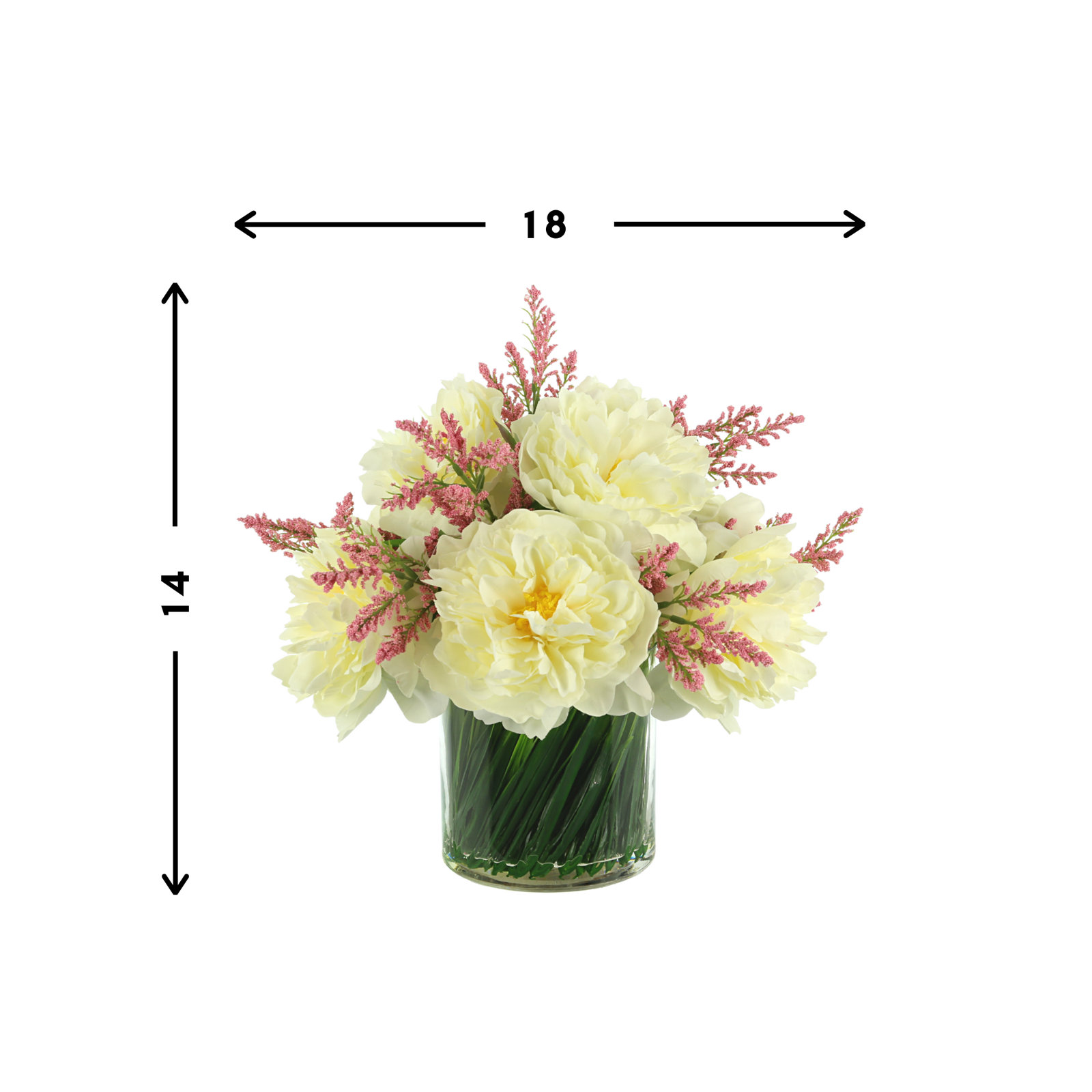 Ferdinand Peony Floral Arrangements in Vase, White/Pink