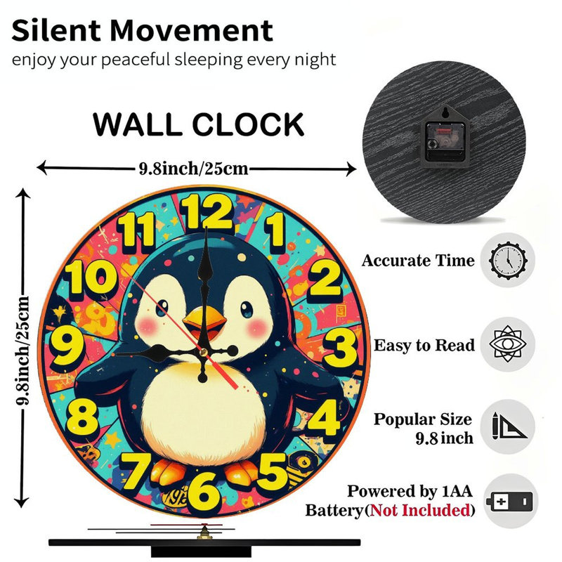 Mignonne horloge pingouin avec chiffres rétro