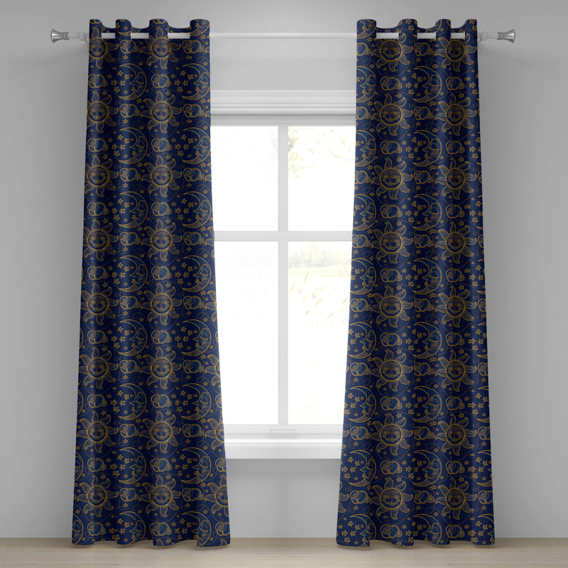 Rideau décoratif à œillets 2 panneaux East Urban Home Sun, 50 po x 72 po, souci, bleu marine, L 50 po x L 120 po