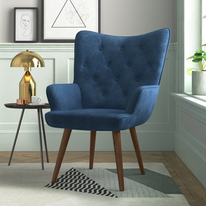 Sela Upholstered Wingback Chair, Blue