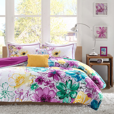 Édredon bleu pour lit double / grand, édredon asymétrique à motif floral double / grand en bleu