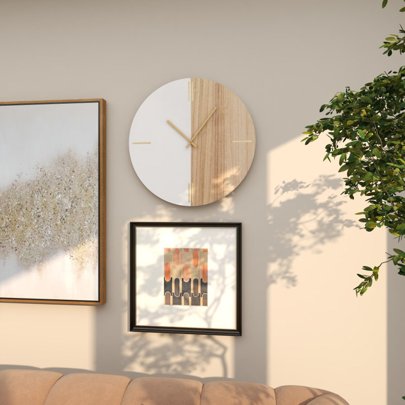Wood Wall Clock, Brown/White