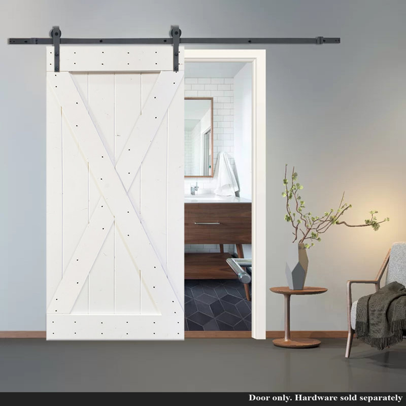 Porte de grange lambrissée peinte en bois sans trousse de quincaillerie d'installation, 36 po x 84 po, Noir anthracite