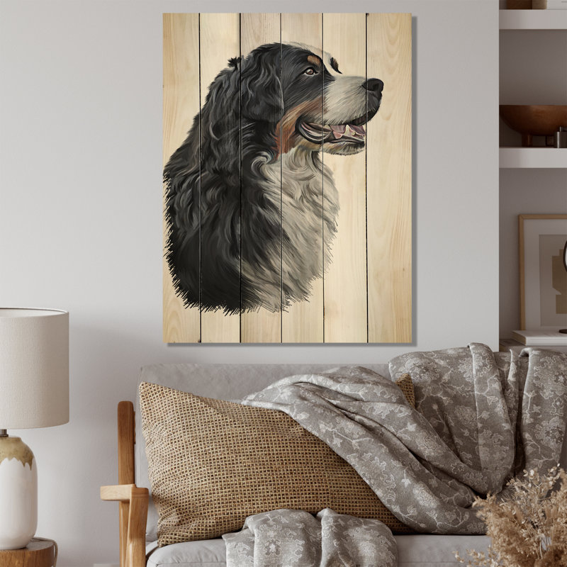 Dessin d'un bouvier bernois - décoration murale traditionnelle en bois, H 36 po x l 24 po x P 1 po