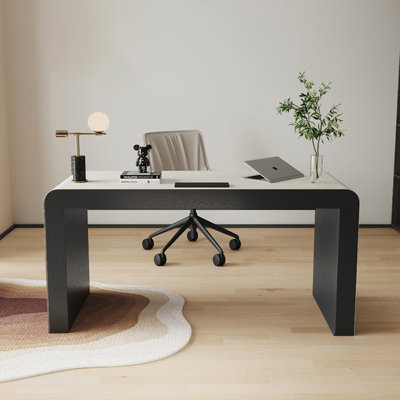 Beige-white + Black Rectangular Manufactured Wood with 3 drawers Desk by Groove Interior