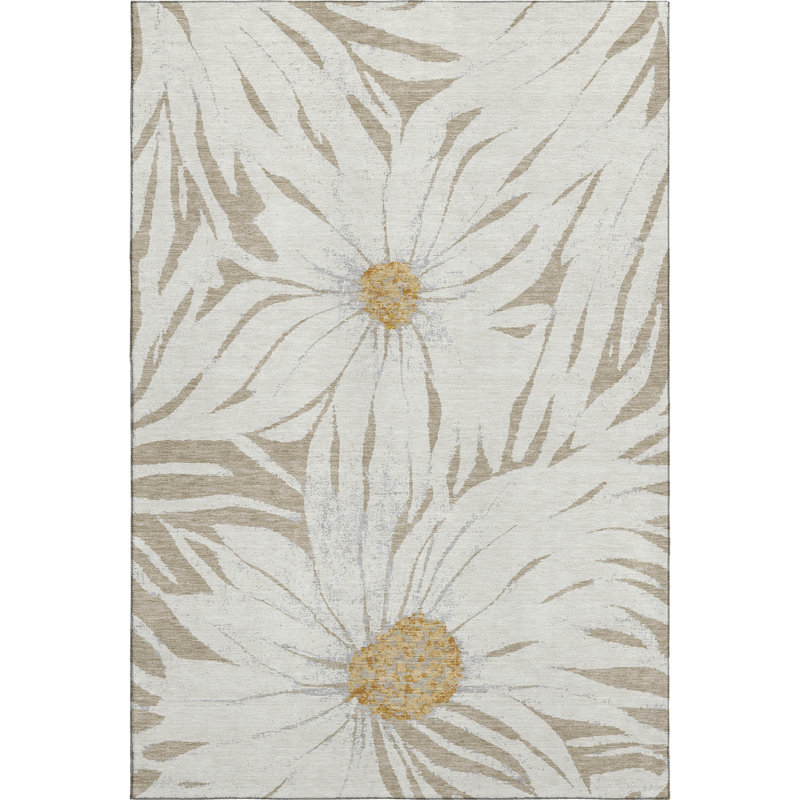 Premium Machine Washable Mayfield AMF2263 Floral Rug, 8' x 10', Beige