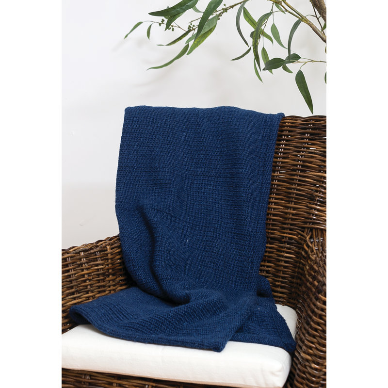 Crochet Fringe Throw Blanket, Navy