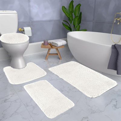 Bathroom Rugs Sets 4 Piece Soft Comfortable Water Absorption Non-Slip Bath Mats Set