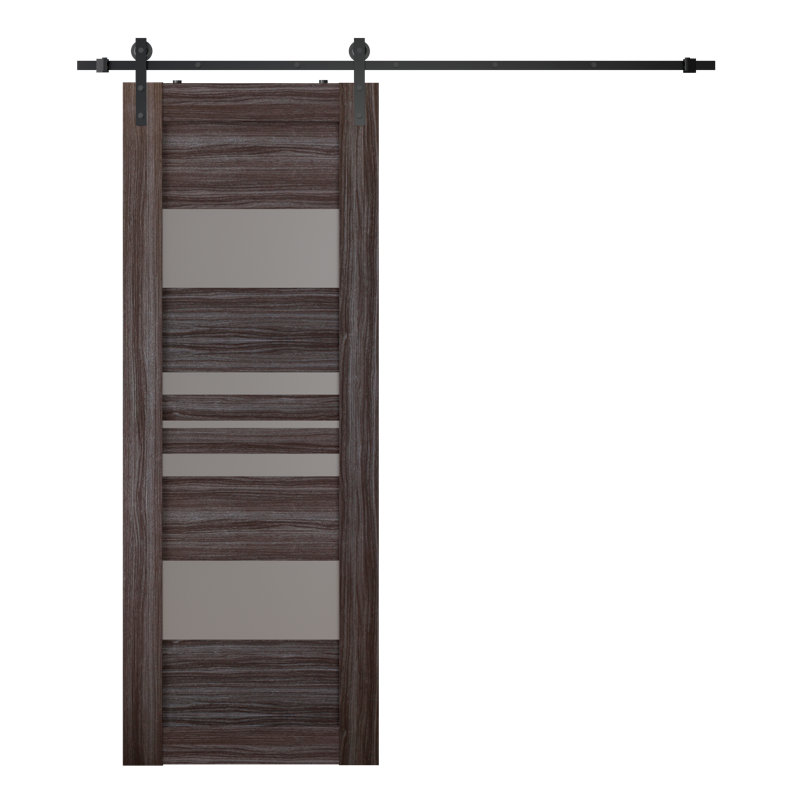 Porte de grange en lambris de bois manufacturé avec ensemble d'installation, Chêne gris, 35,875 po x 95,24 po