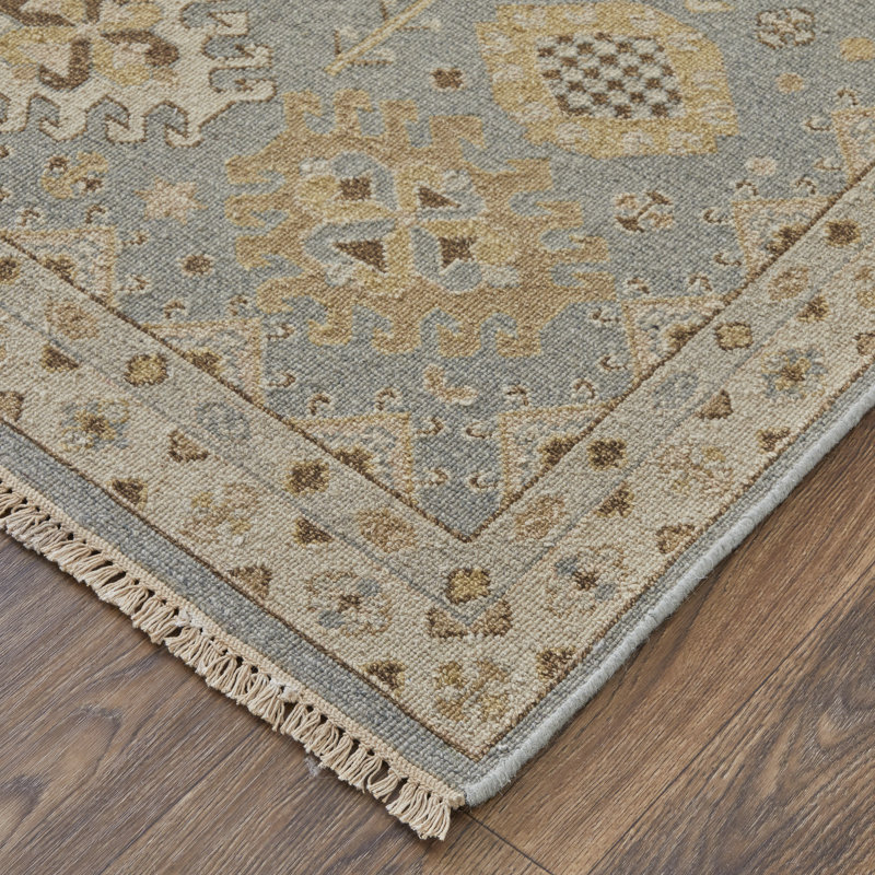 Corbitt Wool Oriental Area Rug in Blue, Rectangle 2' x 3'