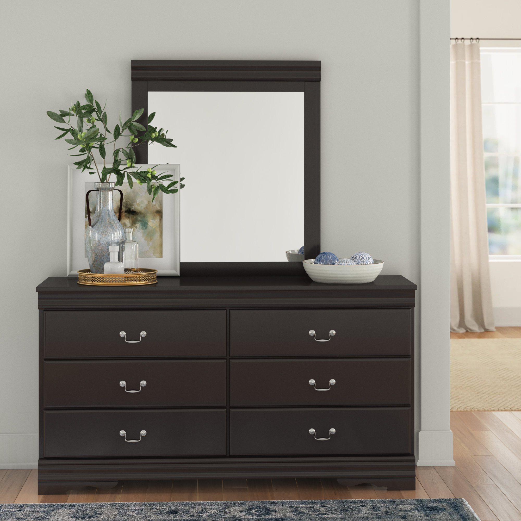 Lark Manor Amaaima 59.76'' W 6 - Drawer Dresser with Mirror