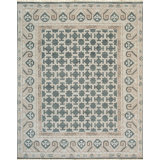 Green Hand-Knotted Wool Lattice Linked Lozenges Geometric Modern Contemporary Carpet Rug