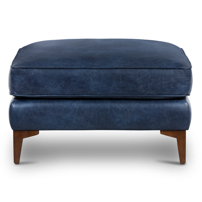 Repose-pieds en cuir véritable Essex, Cuir véritable bleu minuit