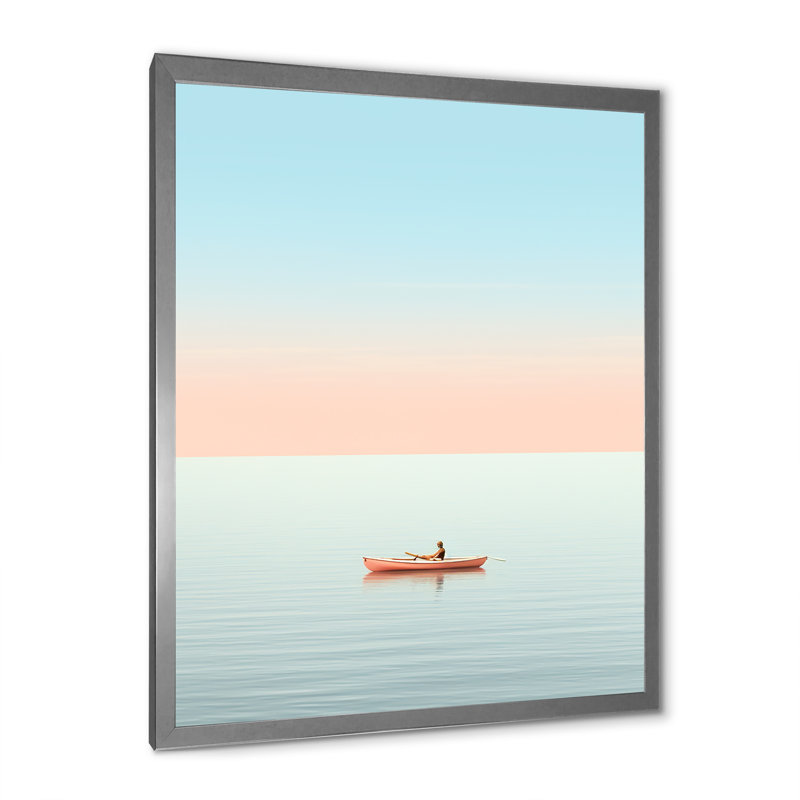 Coastal Calm Pink Kayak Photo sur toile, H 32 po x l 24 po x P 1 po, Cadre photo argenté