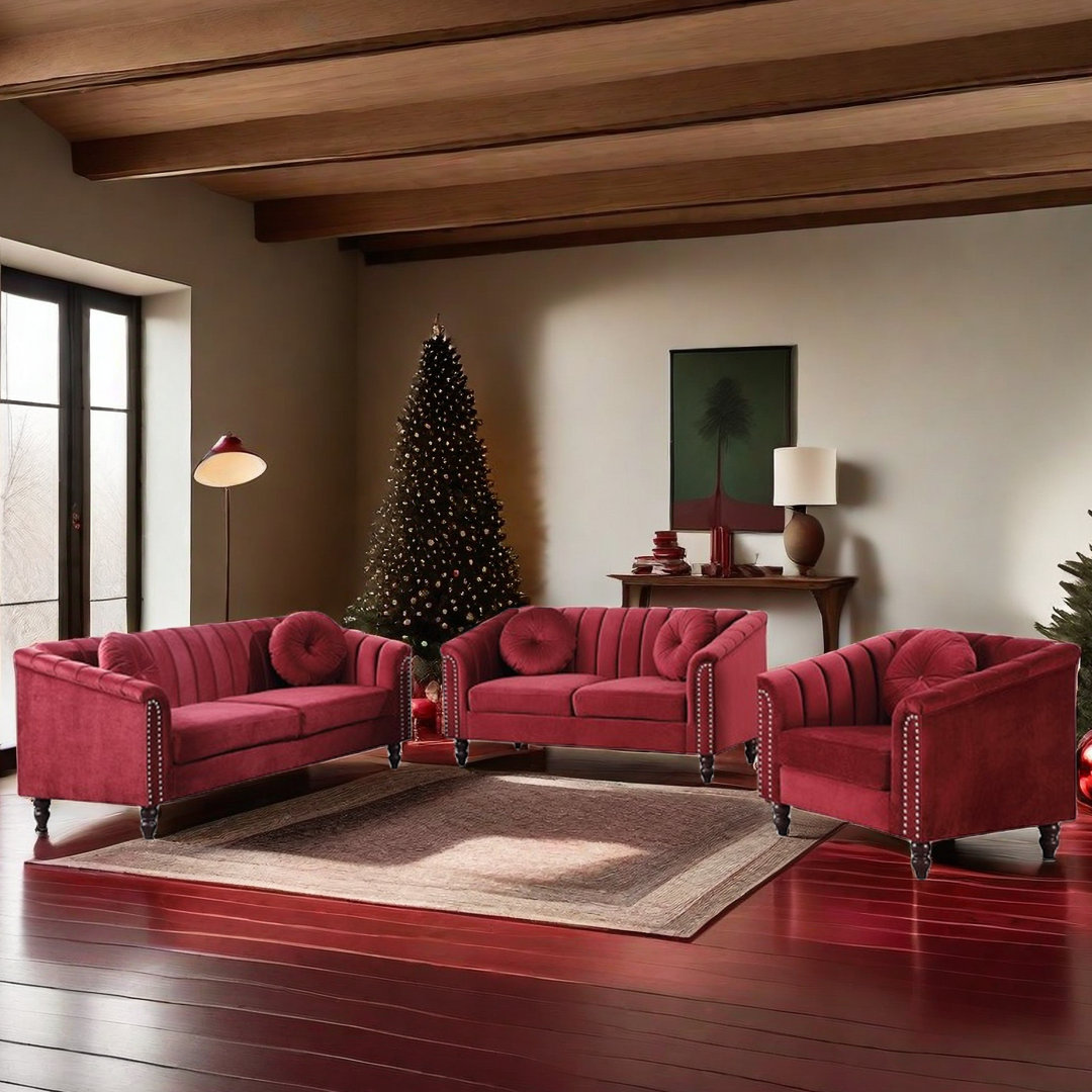 Color 3 - Piece Velvet Living Room Set Truker Upholstery