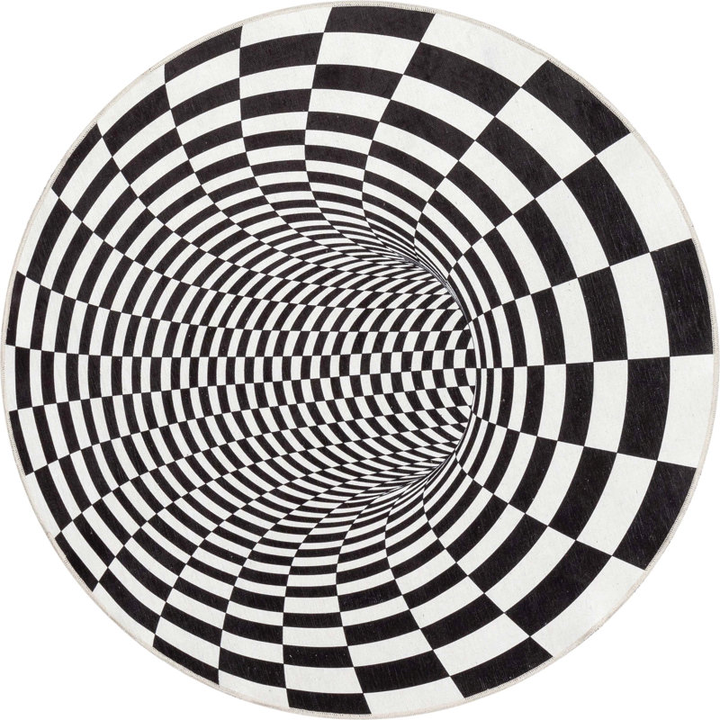 Checkered Indoor Rug, Round 3'3"