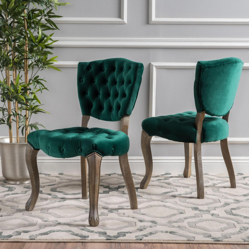 Richard Tufted Upholstered Parsons Chair, Dark Green Velvet