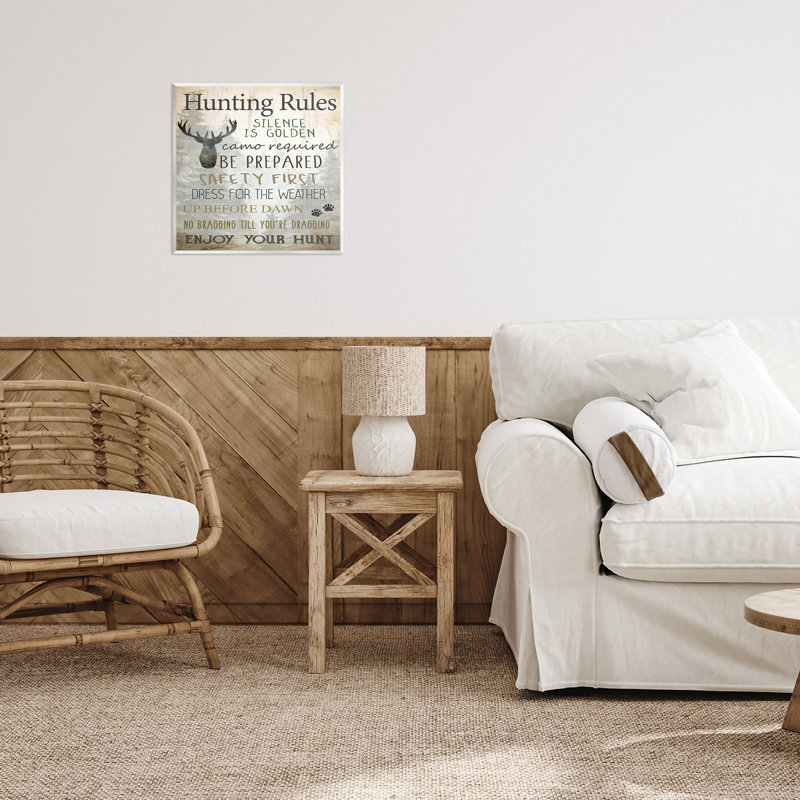 Plaque murale «Hunting Rules Rustic List», design par Kim Allen