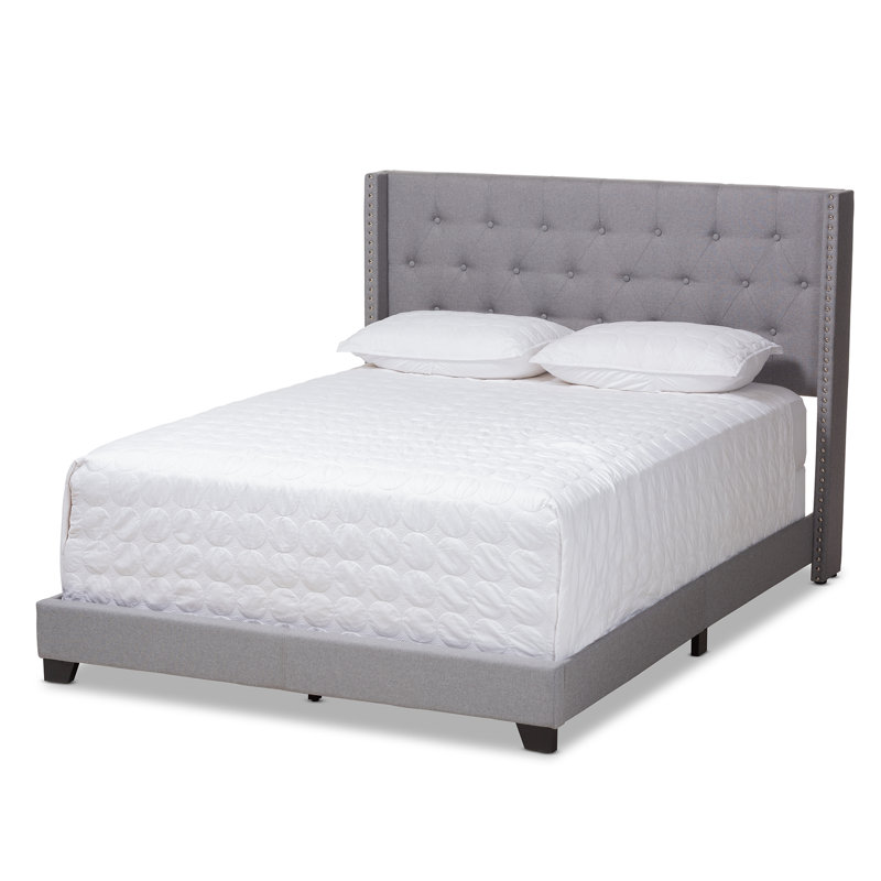 Evis Upholstered Wingback Bed, Queen, Light Gray