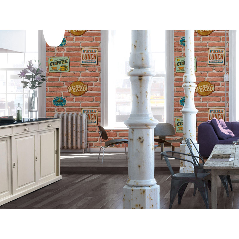 Myles 10.1m x 53cm Wallpaper, Beige, multi-coloured and red