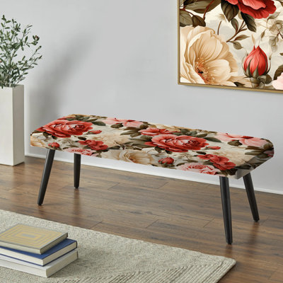 Motif floral rose rétro - Banc noir rembourré floral